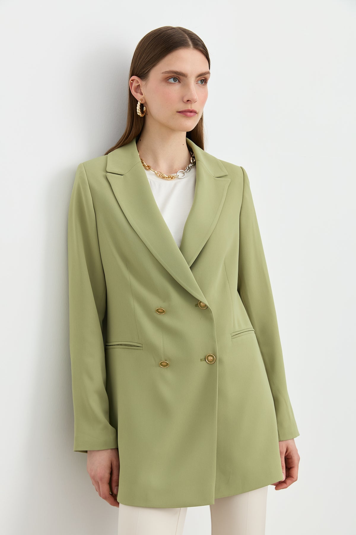 Kırlangıç Yaka Blazer Ceket - Yeşil