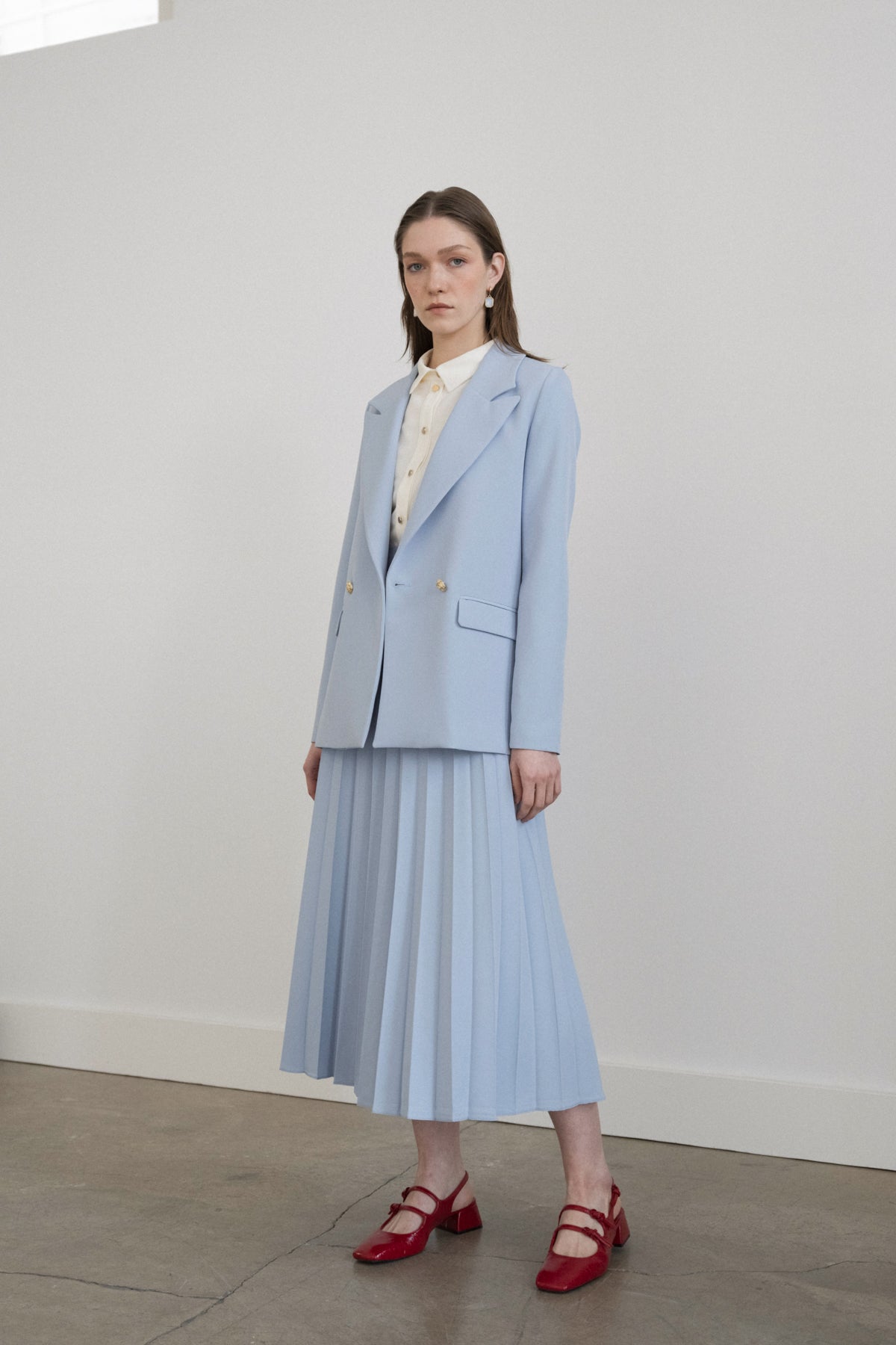 Swallow Lapel Double-Breasted Jacket - Light Blue