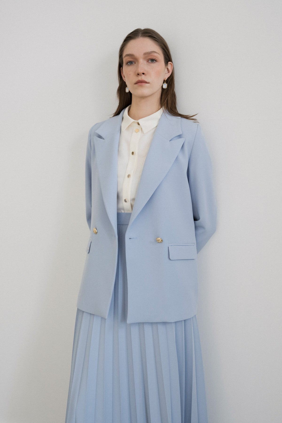 Swallow Lapel Double-Breasted Jacket - Light Blue