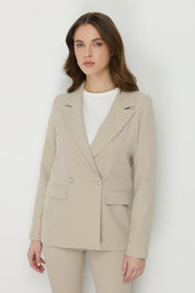 Notch Lapel Double-Breasted Jacket - Stone