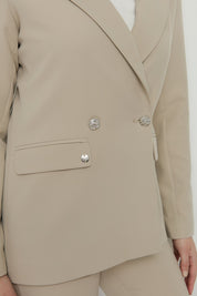 Notch Lapel Double-Breasted Jacket - Stone