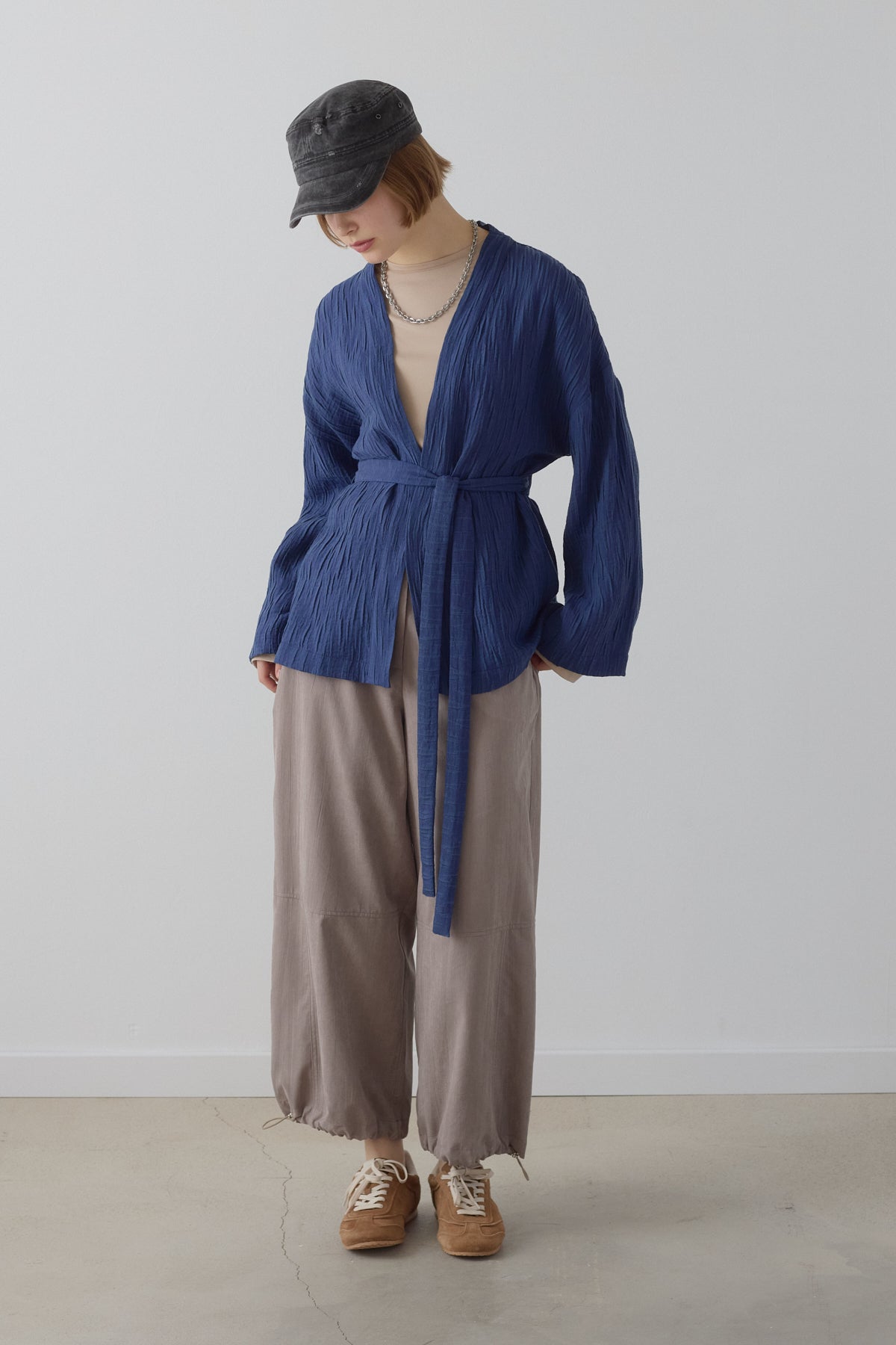 Kısa Bağlamalı Lyocell Kimono - İndigo