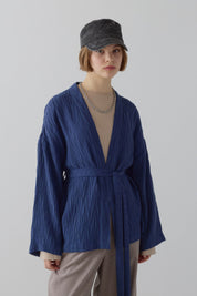 Kısa Bağlamalı Lyocell Kimono - İndigo