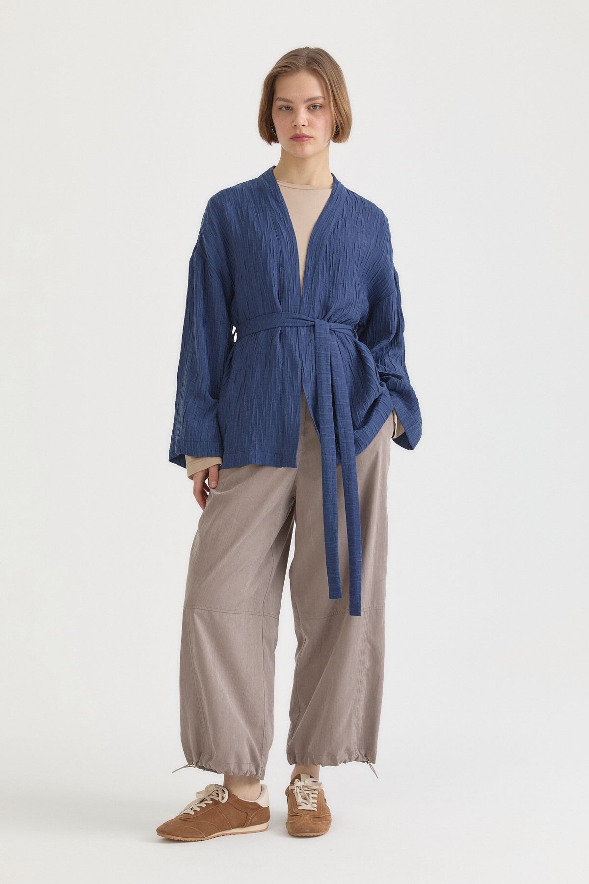 Kısa Bağlamalı Lyocell Kimono - İndigo