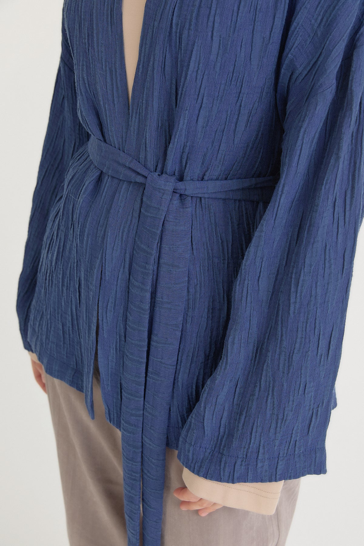 Kısa Bağlamalı Lyocell Kimono - İndigo