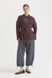 Kısa Bağlamalı Lyocell Kimono - Kahve