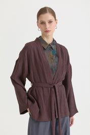Kısa Bağlamalı Lyocell Kimono - Kahve
