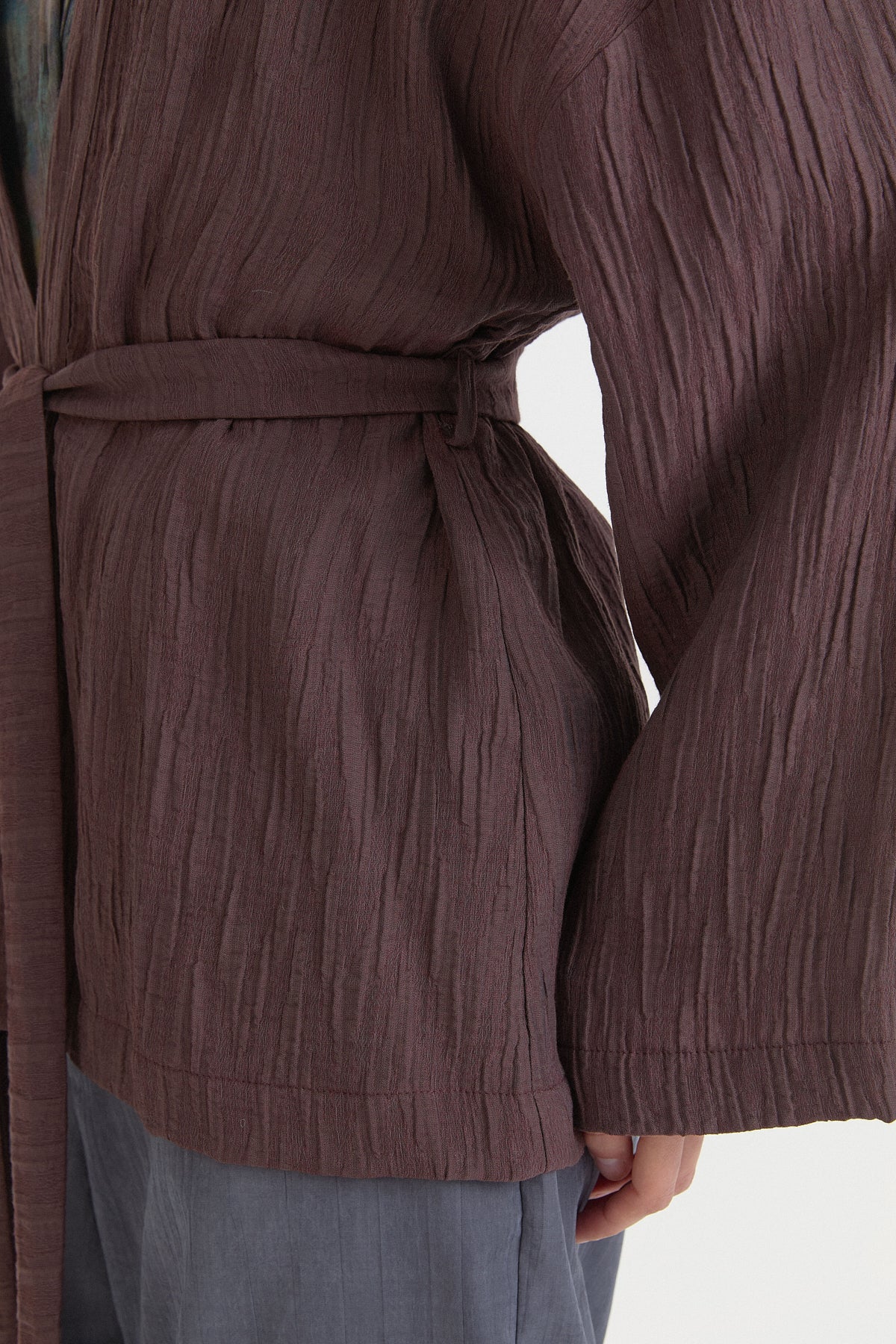 Kısa Bağlamalı Lyocell Kimono - Kahve