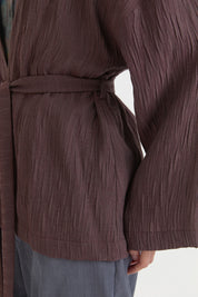 Kısa Bağlamalı Lyocell Kimono - Kahve