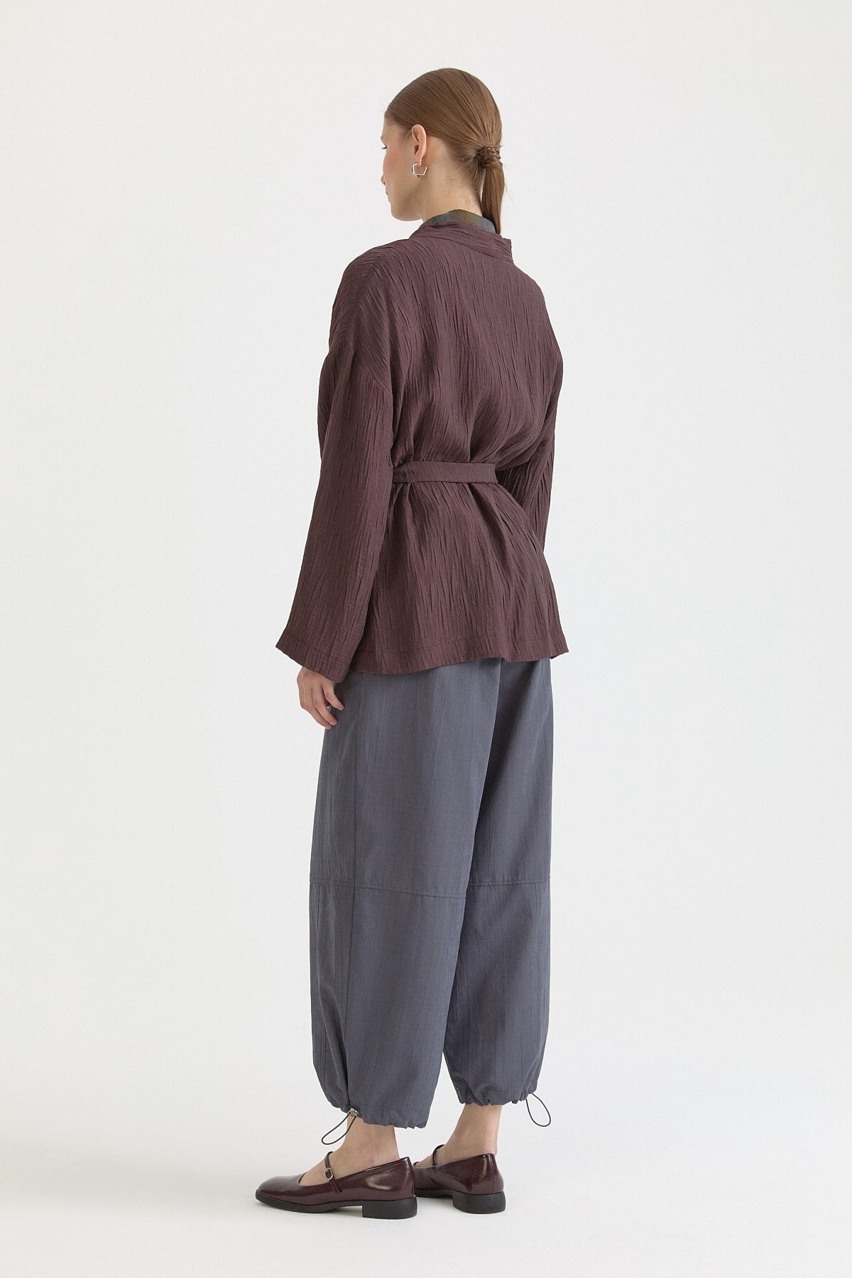 Kısa Bağlamalı Lyocell Kimono - Kahve