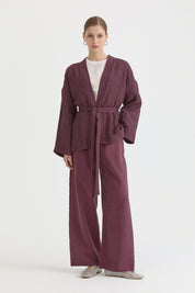 Kısa Bağlamalı Lyocell Kimono - Mürdüm