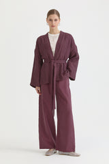Kısa Bağlamalı Lyocell Kimono - Mürdüm