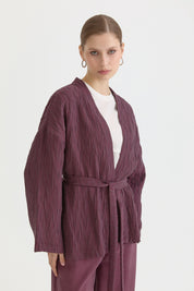 Kısa Bağlamalı Lyocell Kimono - Mürdüm