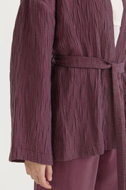 Kısa Bağlamalı Lyocell Kimono - Mürdüm