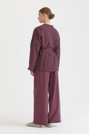Kısa Bağlamalı Lyocell Kimono - Mürdüm