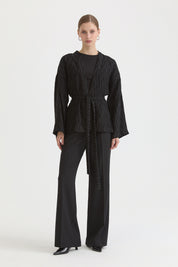 Kısa Bağlamalı Lyocell Kimono - Siyah