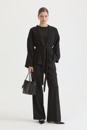 Kısa Bağlamalı Lyocell Kimono - Siyah