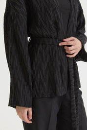 Kısa Bağlamalı Lyocell Kimono - Siyah