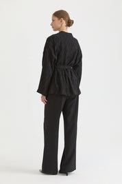 Kısa Bağlamalı Lyocell Kimono - Siyah
