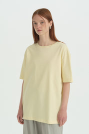 Kısa Kollu Basic Pamuk T-Shirt - Tereyağ Sarısı