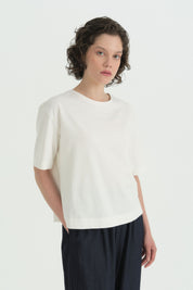 Kısa Kollu Crop Pamuk T-Shirt - Ekru