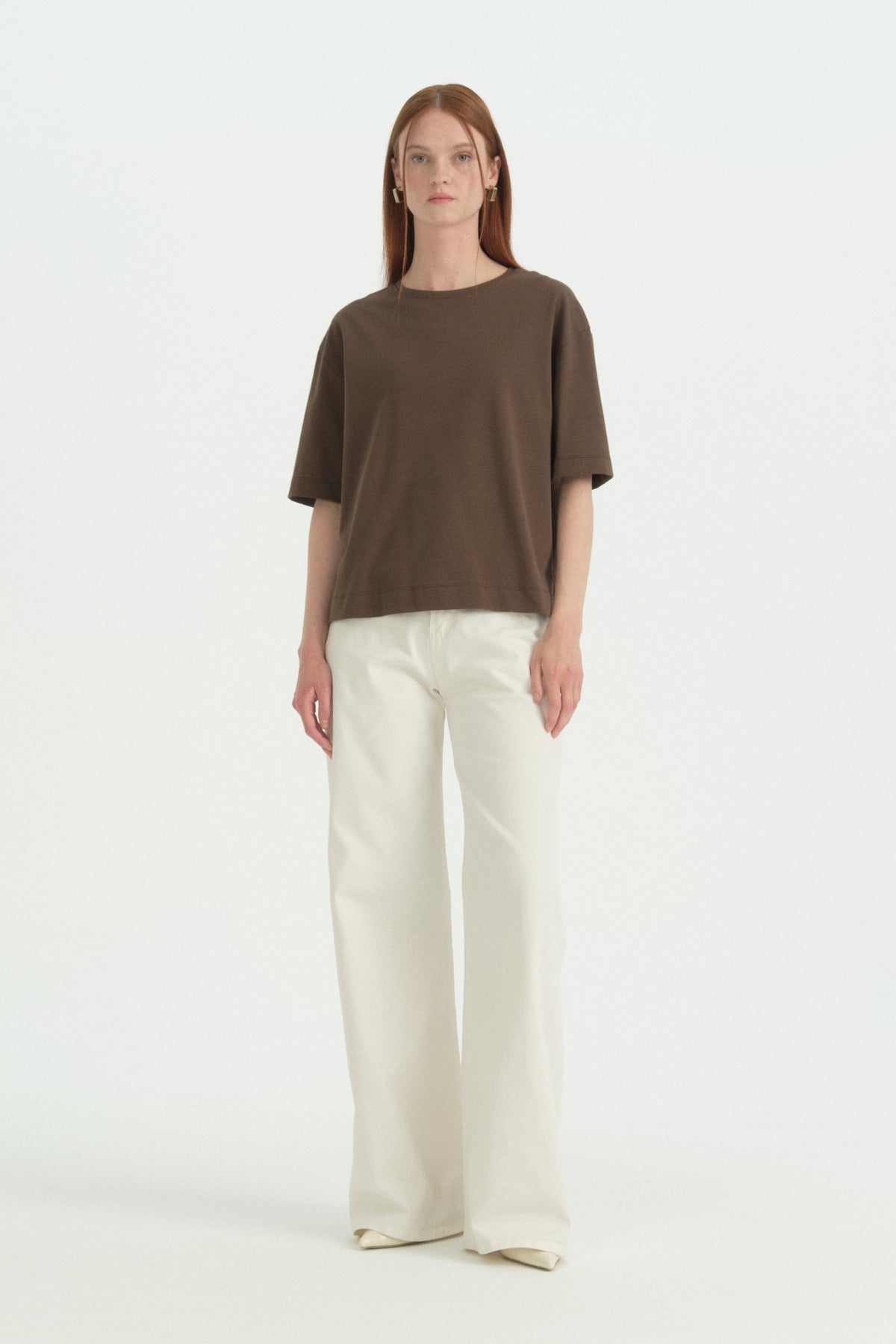 Kısa Kollu Crop Pamuk T-Shirt - Kahve