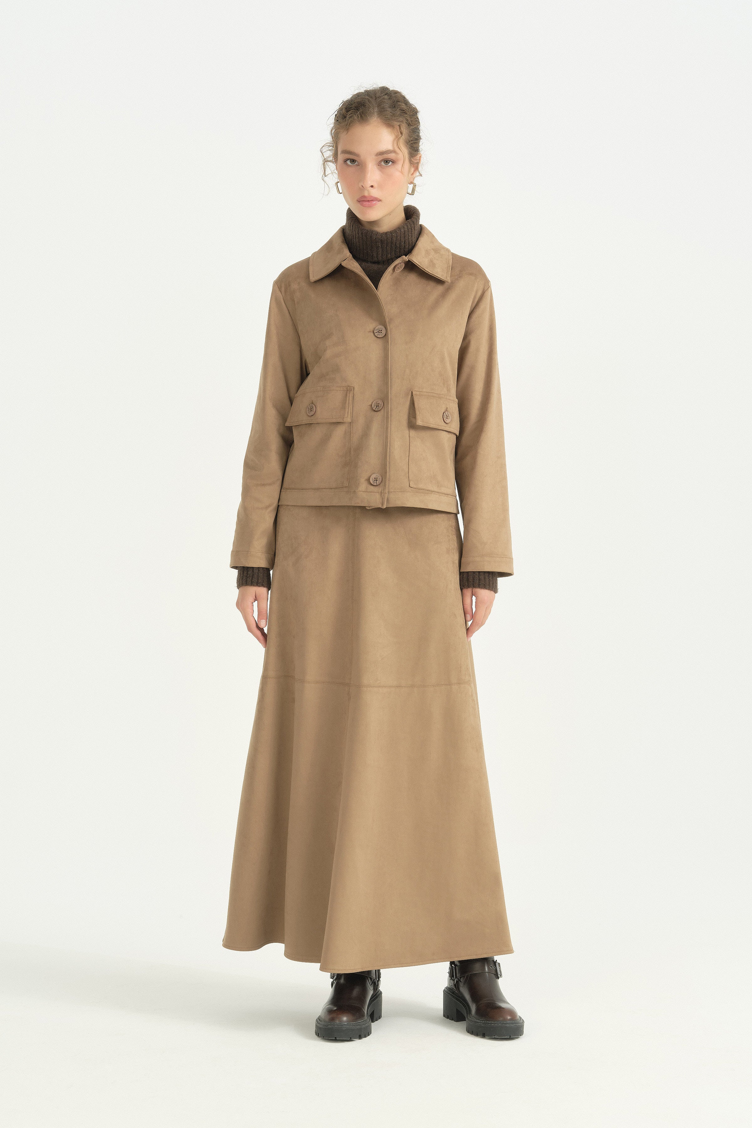 Kısa Süet Ceket - Camel