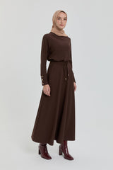 Flared Knit Skirt - Brown