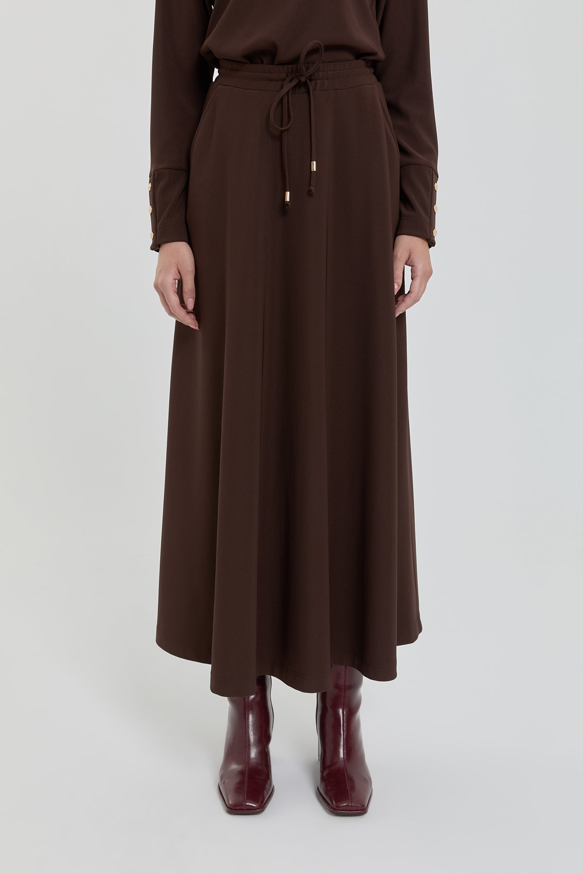 Flared Knit Skirt - Brown