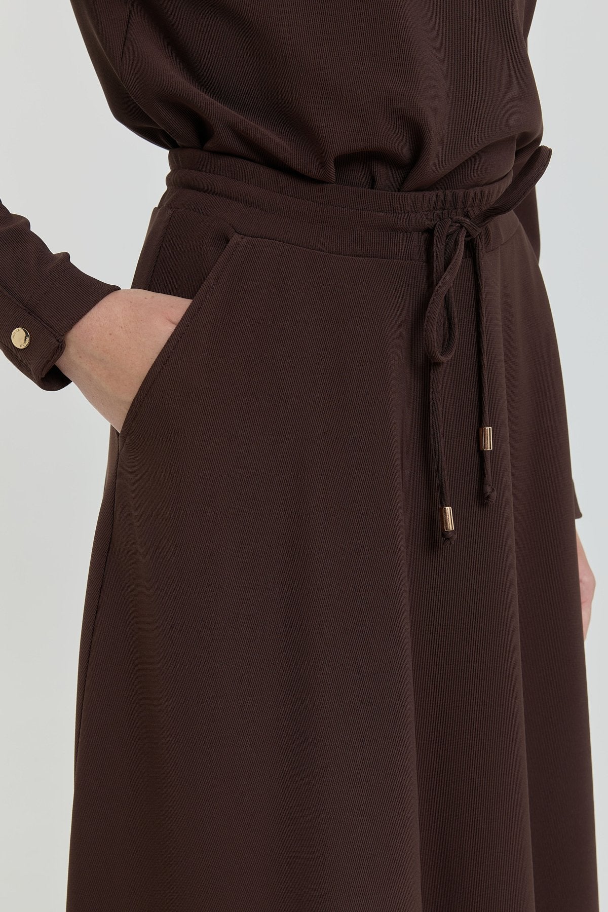 Flared Knit Skirt - Brown