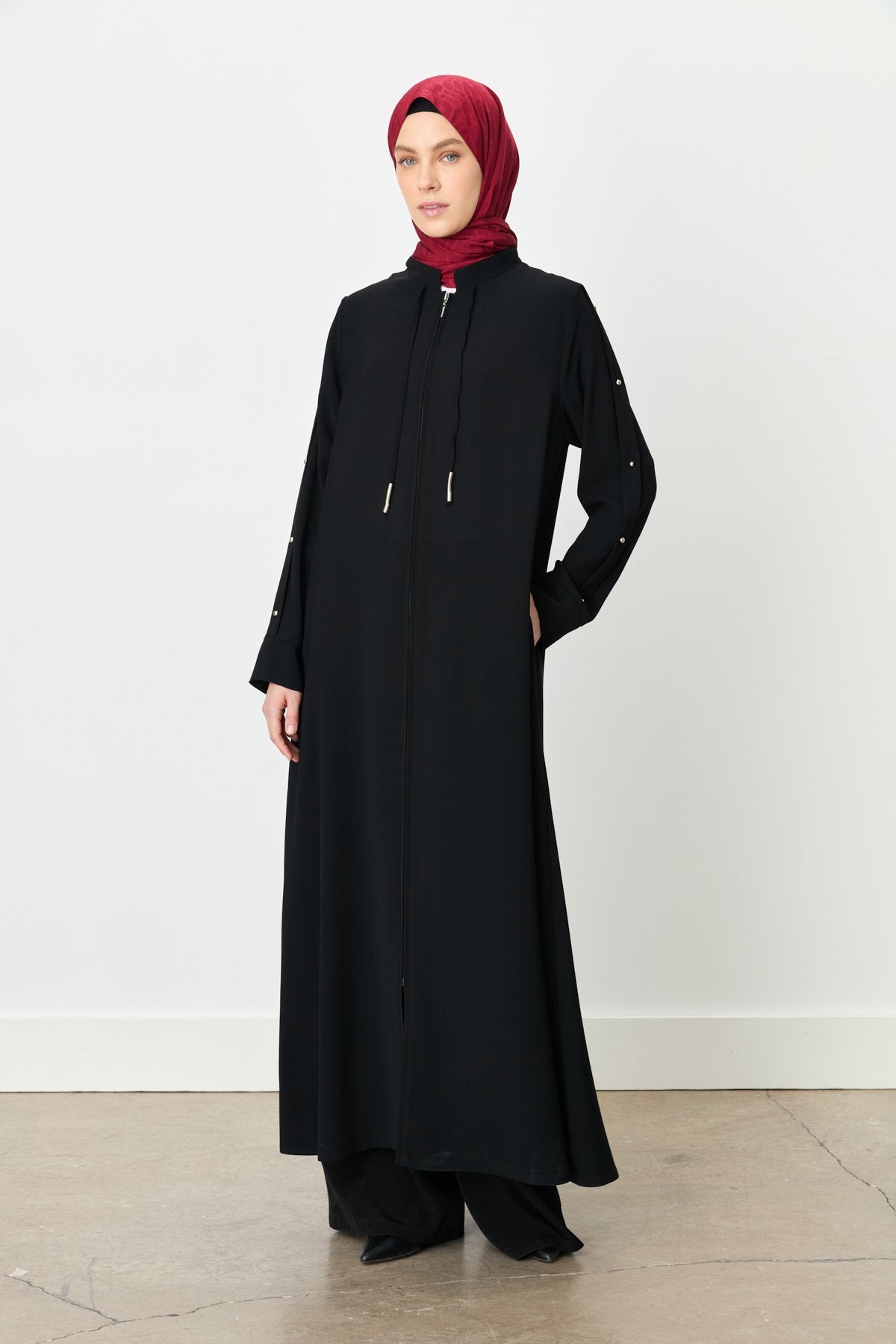 Stand-Up Collar Farace with Arm Detail - Black