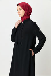 Stand-Up Collar Farace with Arm Detail - Black