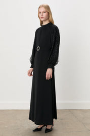 Kol Detaylı Kuşaklı Elbise - Siyah