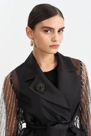 Organza Jacket with Sleeve Detail and Belt - Black