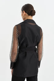 Organza Jacket with Sleeve Detail and Belt - Black