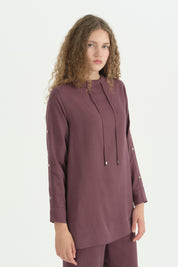 Kol Detaylı Lyocell Pantolon Tunik Takım - Mürdüm