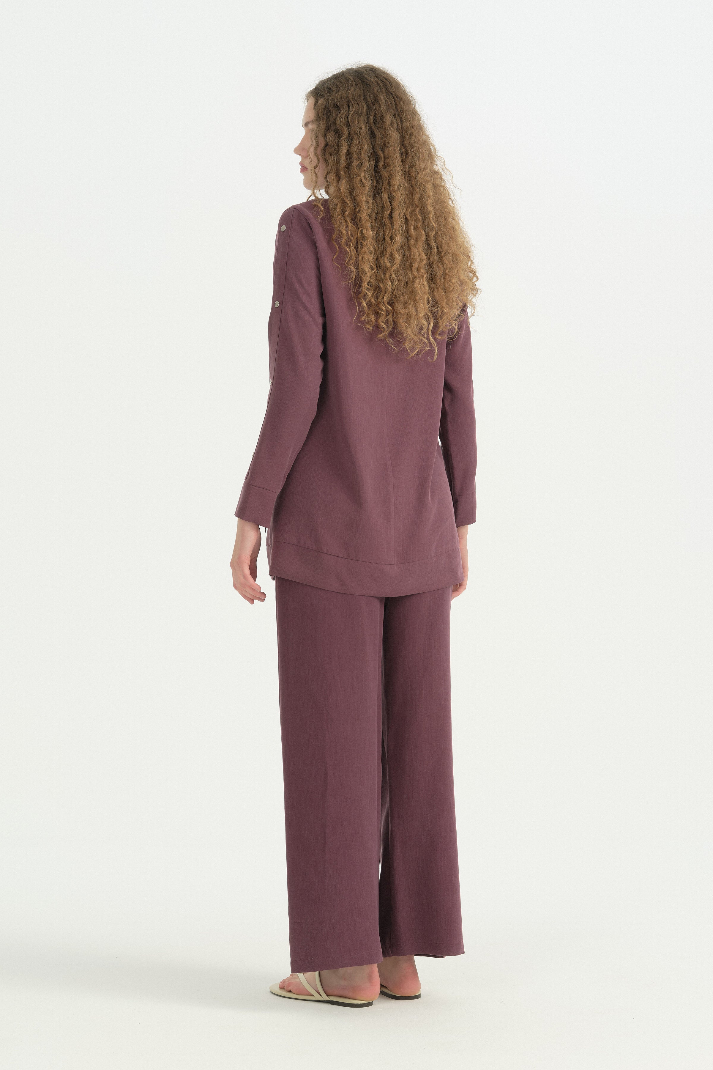 Kol Detaylı Lyocell Pantolon Tunik Takım - Mürdüm