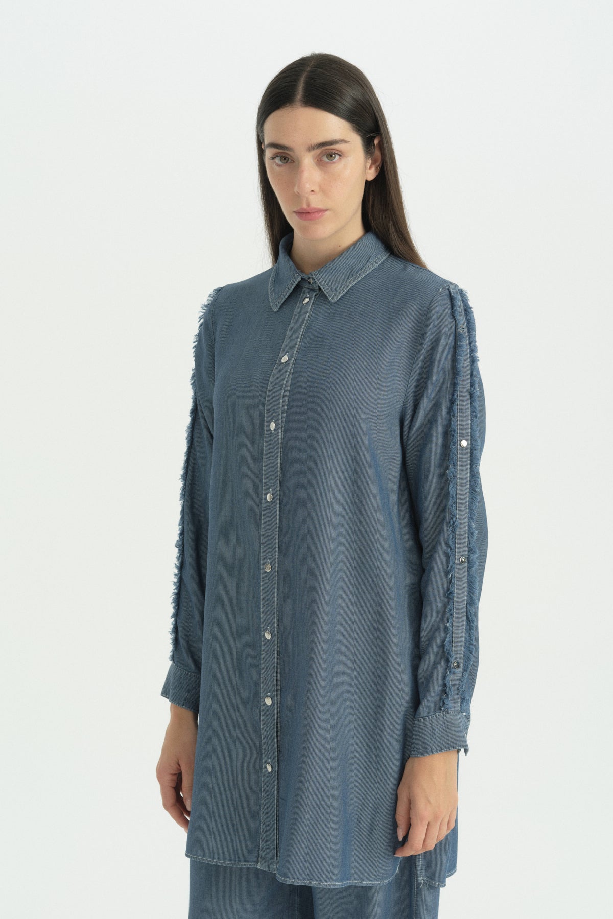 Sleeve Detail Lyocell Set - Indigo