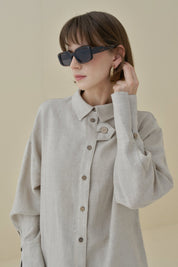 Kol Detaylı Oversize Keten Tunik - Bej