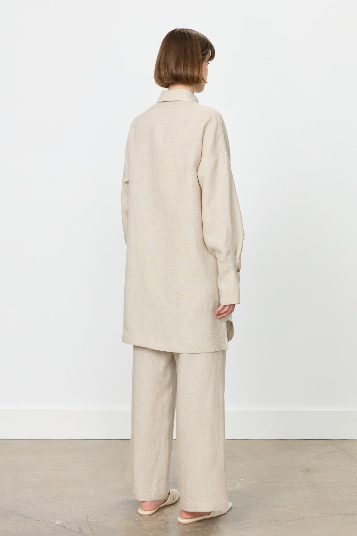 Kol Detaylı Oversize Keten Tunik - Bej