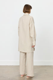 Kol Detaylı Oversize Keten Tunik - Bej