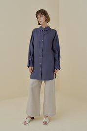 Oversize Linen Tunic with Sleeve Detail - Indigo