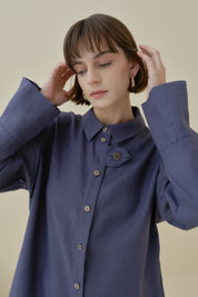 Oversize Linen Tunic with Sleeve Detail - Indigo