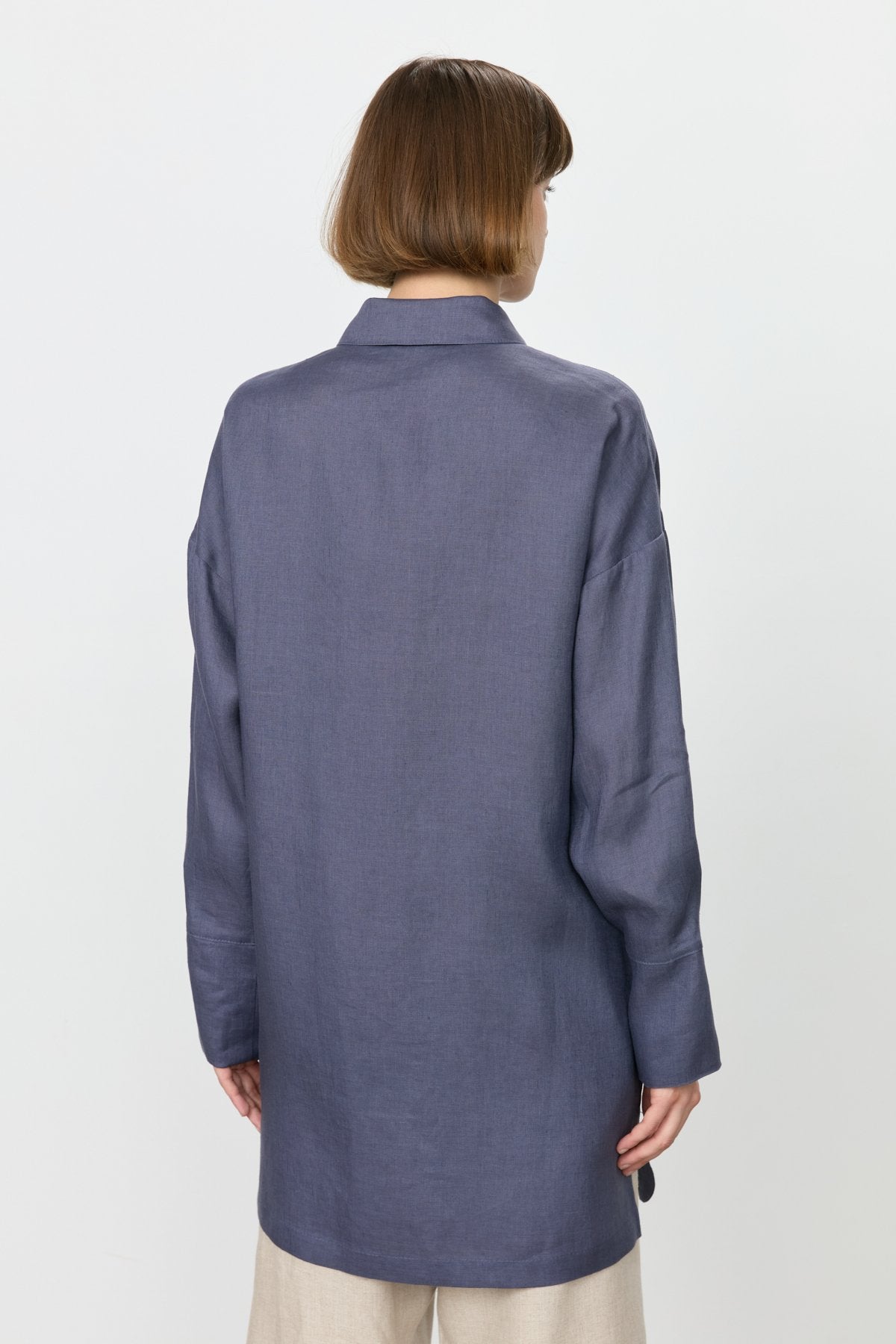 Oversize Linen Tunic with Sleeve Detail - Indigo