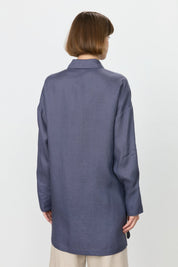 Oversize Linen Tunic with Sleeve Detail - Indigo
