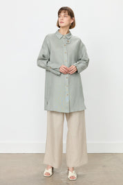 Kol Detaylı Oversize Keten Tunik - Mint