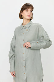 Kol Detaylı Oversize Keten Tunik - Mint