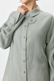 Kol Detaylı Oversize Keten Tunik - Mint
