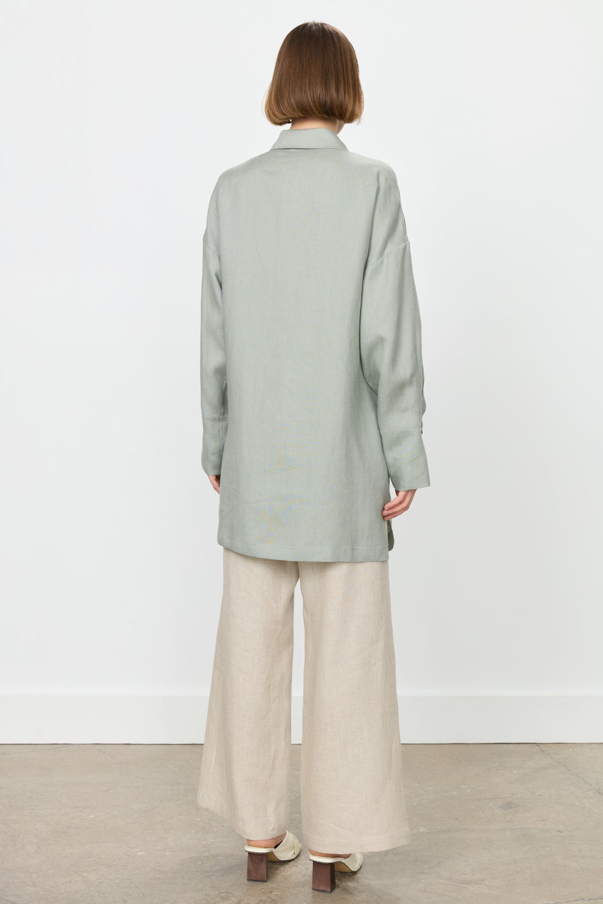 Kol Detaylı Oversize Keten Tunik - Mint