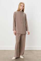 Sleeve Detail Pants and Tunic Set in Modal - Mink